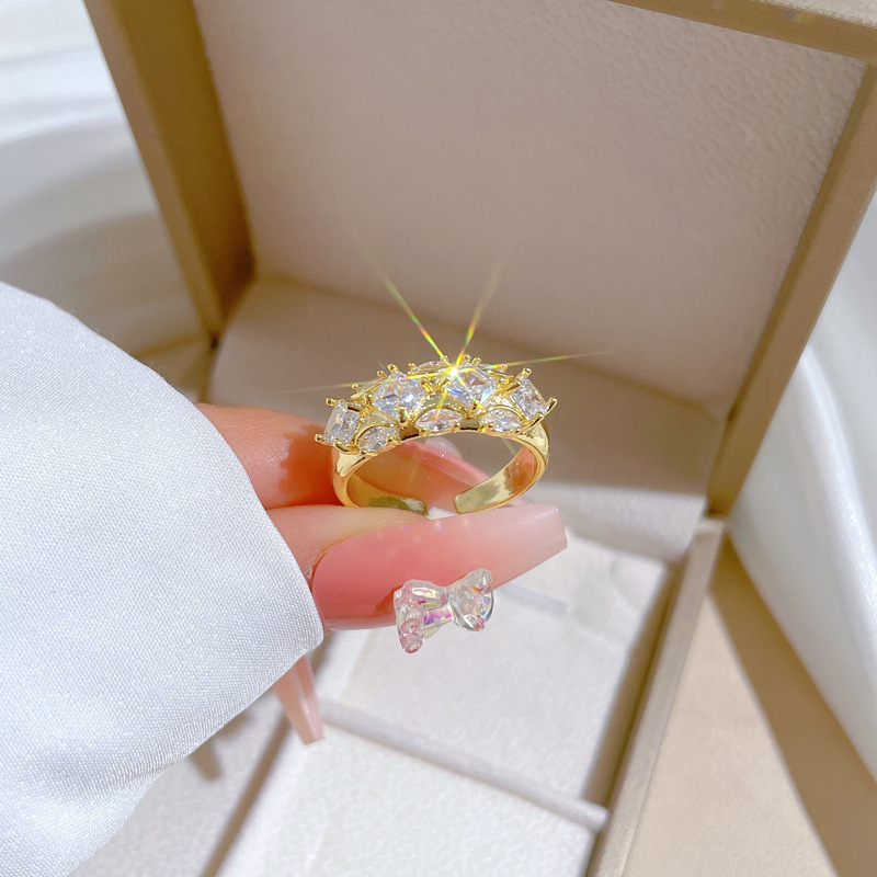 【 Real Gold 】 Square full zirconium wedding ring, adjustable ring opening, simple jewelry, Japanese-style ring couple rings details Picture