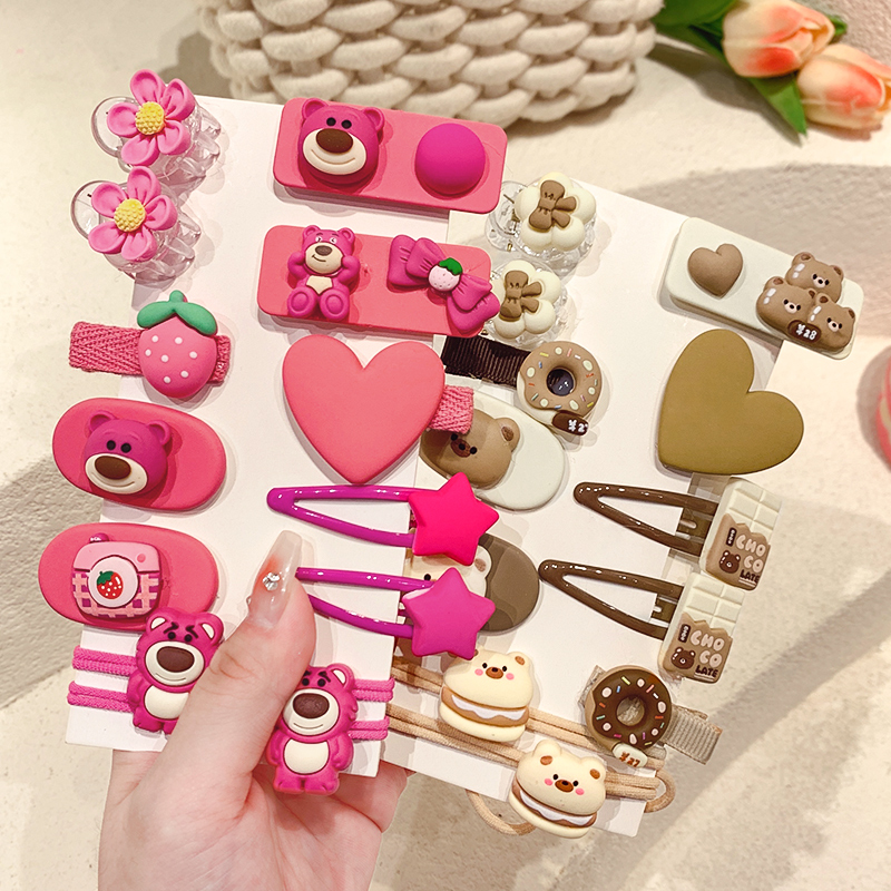 Super cute and adorable strawberry bear cartoon hair clips, baby girl hair accessories, bangs clips, headwear, girl hair clips, bb clips details Picture