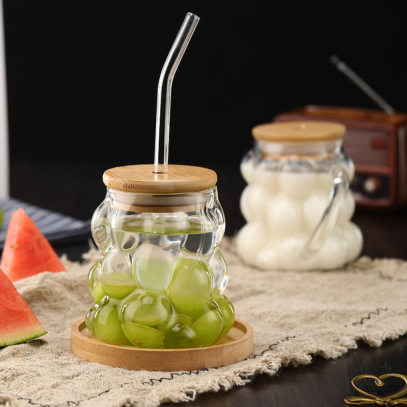 Grape cup with handle, breakfast latte coffee cup, souvenir mug with lid, glass cup, ins style details Picture