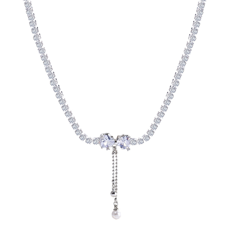 Light luxury, super ethereal charm, bow zircon pendant necklace, ins style, high-end feel, collarbone chain, versatile necklace wholesale Item Picture