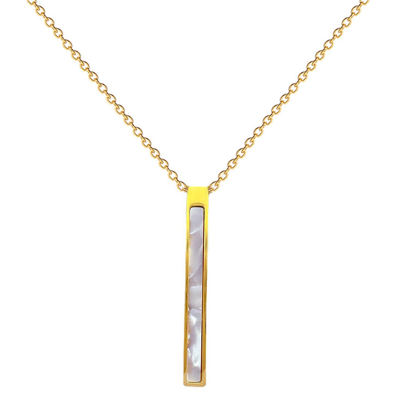 【 All-titanium Steel 】 Mother-of-pearl long strip style, minimalist style, real gold necklace inside the furnace, women's ins collarbone chain Item Picture