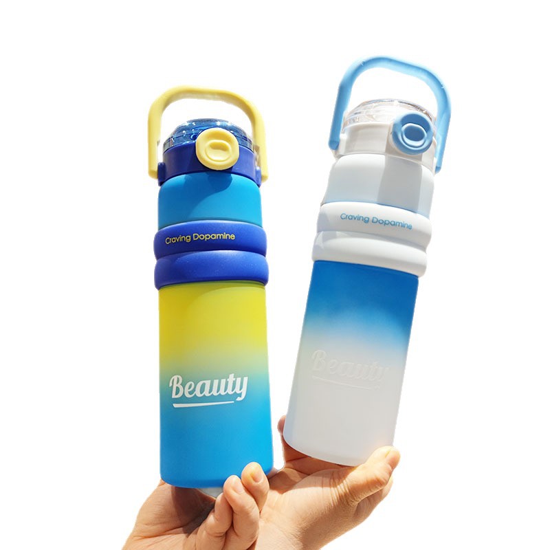 Wholesale high-quality appearance level straw cups, plastic cups, 900ml portable handle straw water bottles, large-capacity gradient color water bottles Item Picture