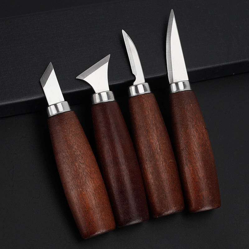 Stainless steel woodworking engraving knives, DIY wood shaving knives, curved knives, hand-carved wood carving ladle knives, complete sets of tools in stock details Picture