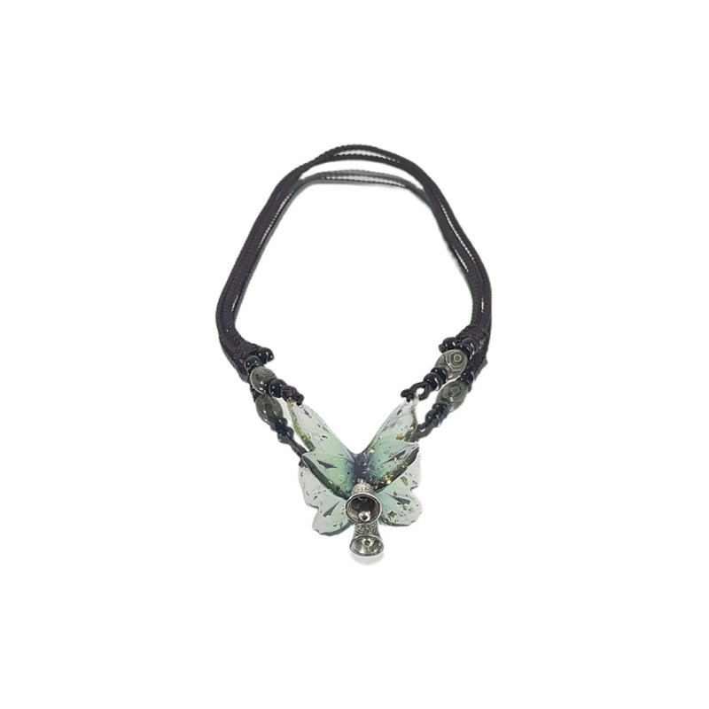 Butterfly Hunt ~ Pearl Weaving Butterfly Necklace for Women, a minority ethnic style accessory with a cold and ancient Zen-like collarbone chain Item Picture