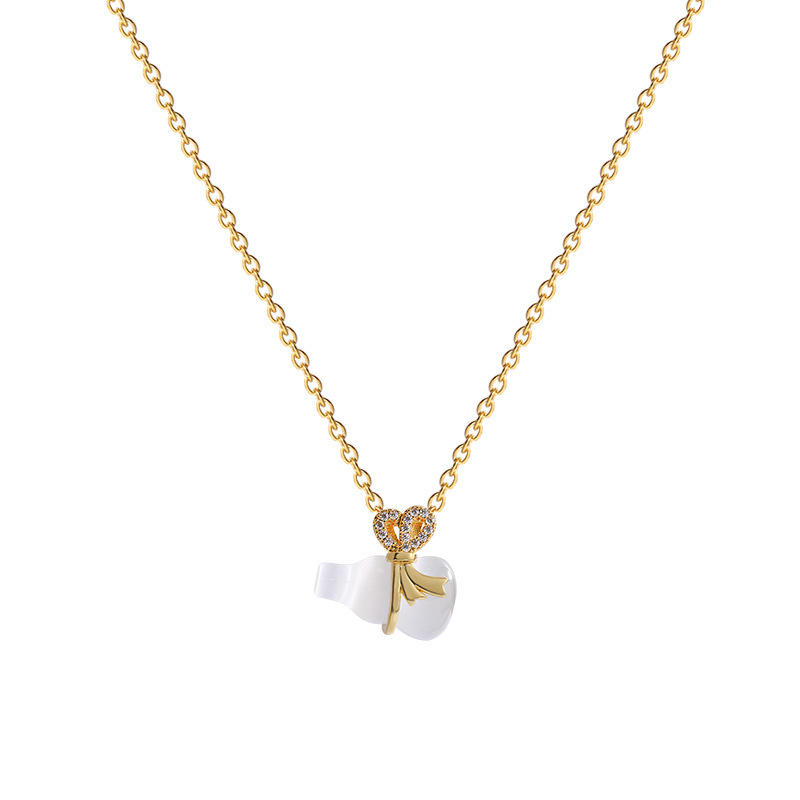 Japanese and Korean light luxury bow, cat's eye stone small gourd necklace, female Instagram personality, high-end style, Internet celebrity collarbone chain neck chain Item Picture