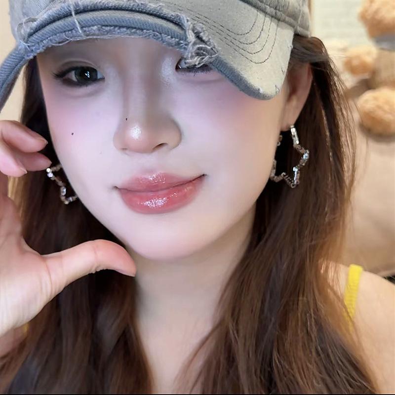 Silver five-pointed star large ear ring earrings, 2025 new style, light luxury and high-end feel, ear studs, versatile and elegant, hot girl earrings Specification drawing