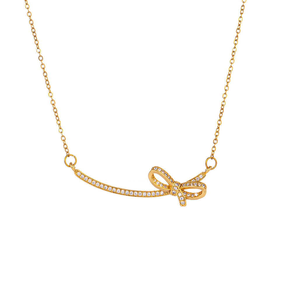 This is a rare Japanese and Korean necklace with a design sense, a bow, a smile, and a titanium steel neckline. It is a light luxury collarbone accessory with a unique and versatile personality Item Picture