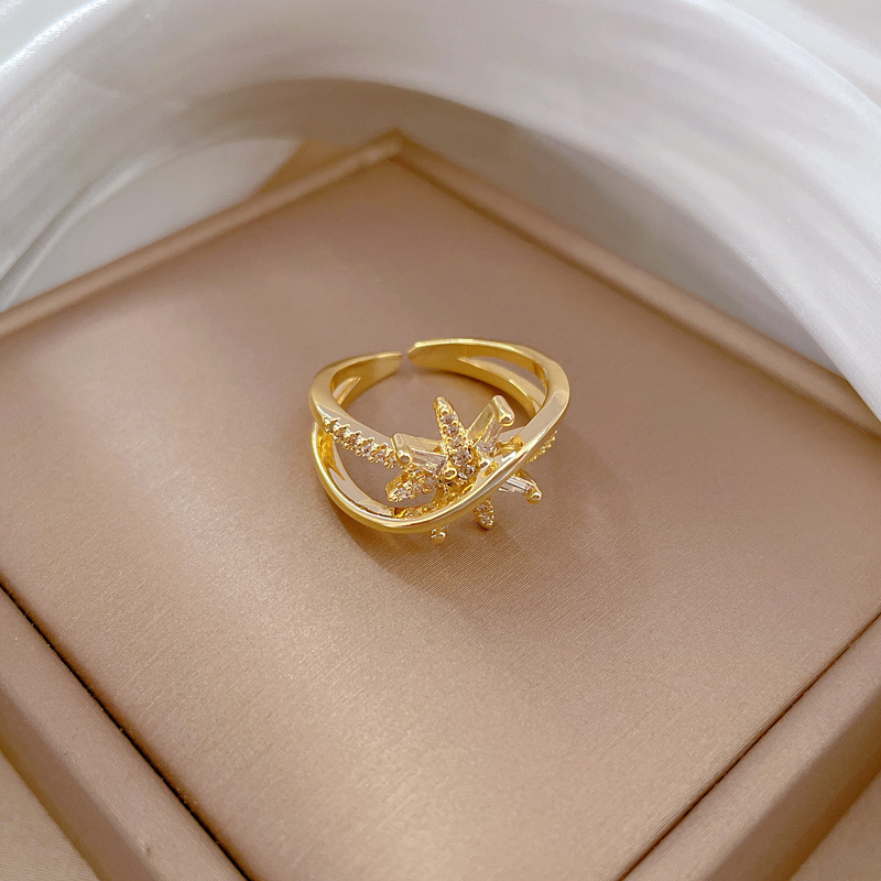 【 Real gold electroplating 】 Open starry light female fashion micro-inlaid light luxury ring index finger ring, the same style as Internet celebrities, cold style Application Scenario