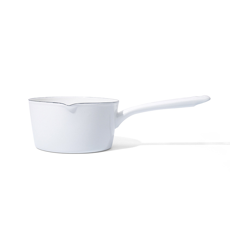 Manufacturer's in-stock enamel slanted milk pot, healthy material enamel slanted milk pot, enamel soup pot, children's complementary food pot Item Picture