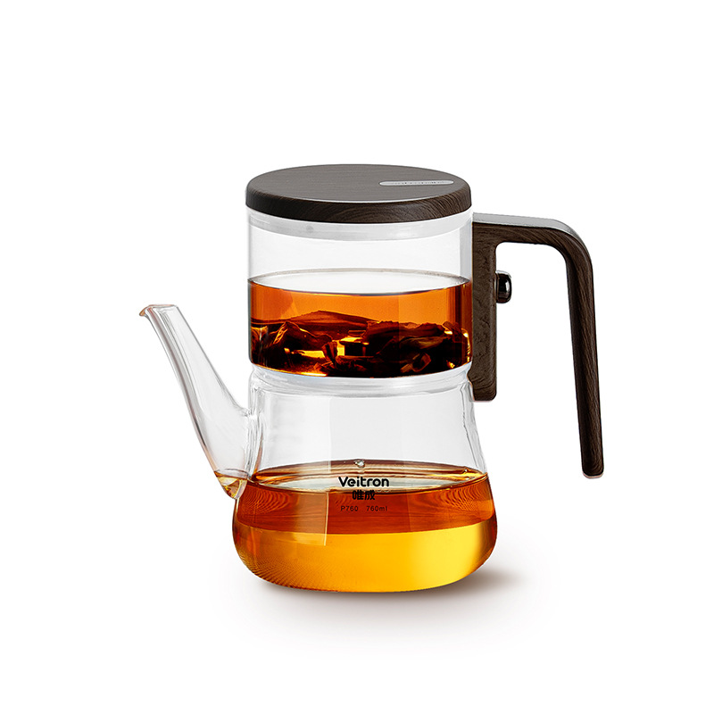 Wholesale no-liner Drifting Cup heat-resistant tea-water separation glass cup, household walnut wood handle magnetic suction filter tea brewing cup Item Picture
