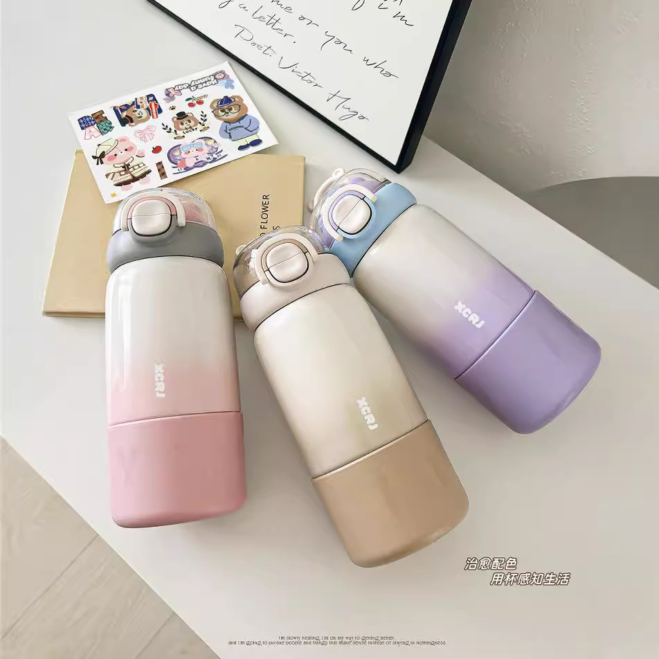 Xiaocha Diary Autumn and Winter Insulated Cup 316L Large capacity Children's Straw insulated Cup, cute, simple and portable water cup full figure