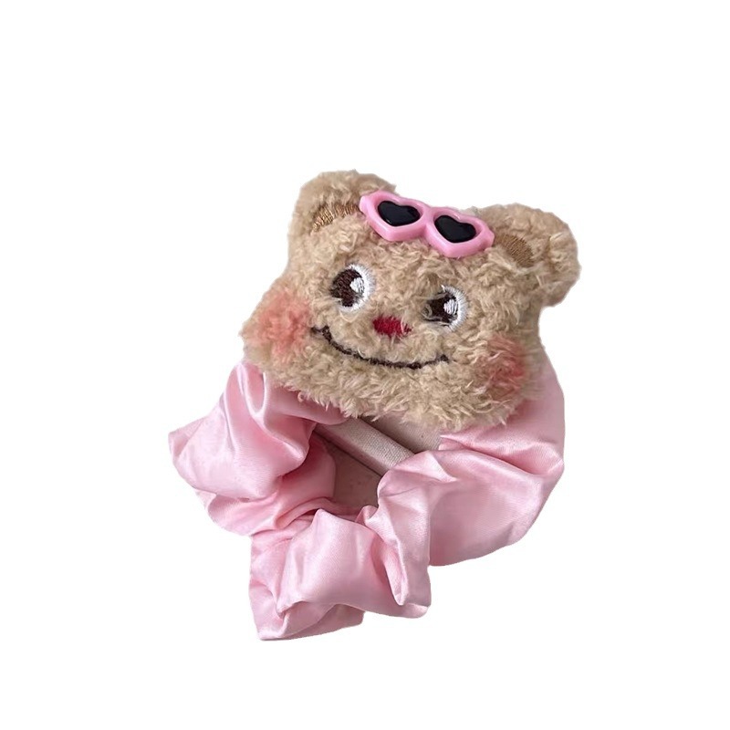 Cute butter bear satin hair tie, girl cartoon hair tie, ponytail fun hair tie, 2024 new style headwear and hair accessory Item Picture