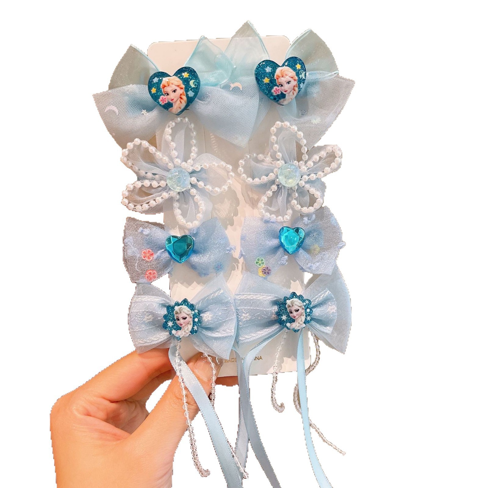 Children's cartoon hair clips, Elsa Princess bow tassel hair clips, girl's adventure, sweet clips, bangs hair accessories Item Picture