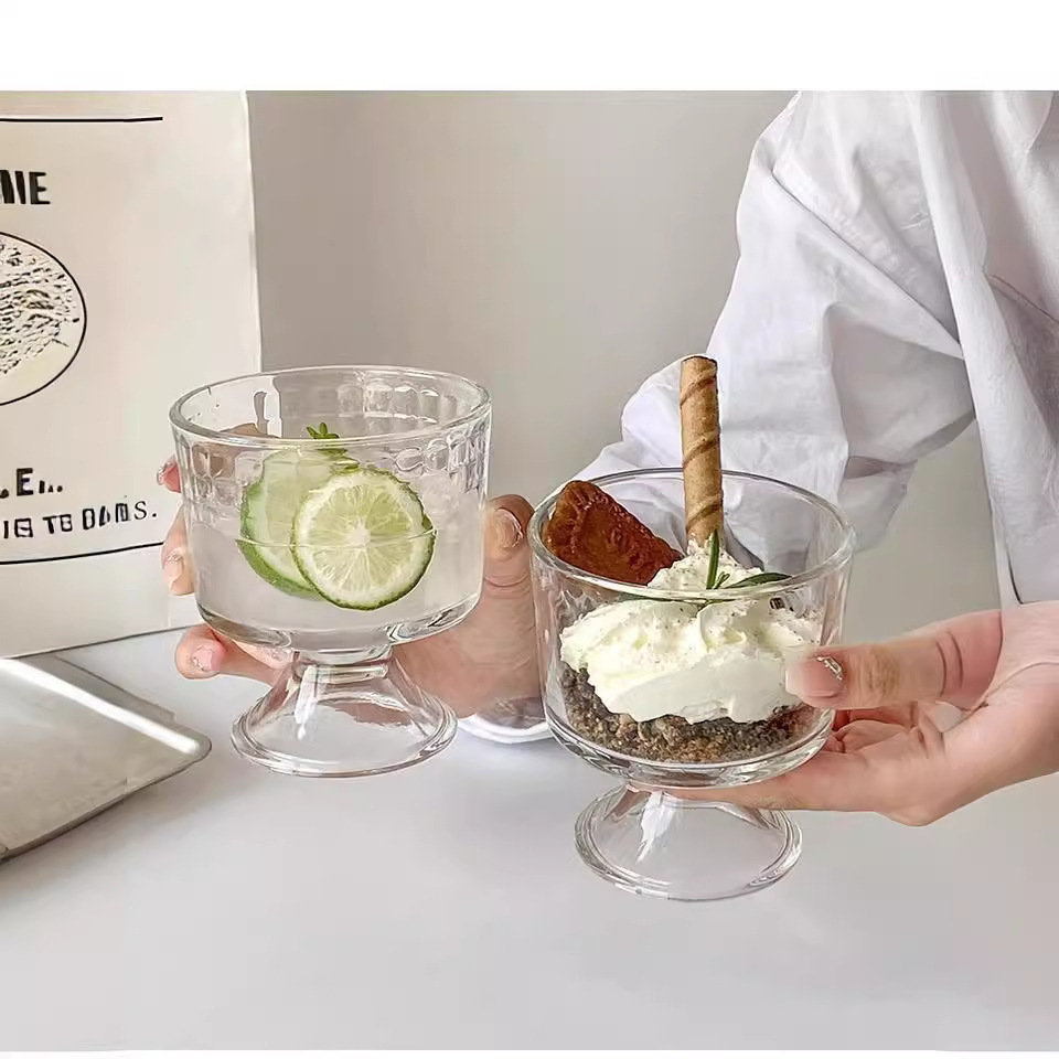 ins creative glass cups, transparent thickened yogurt pudding cups, dessert cups, ice cream cups, ice cream cups full figure