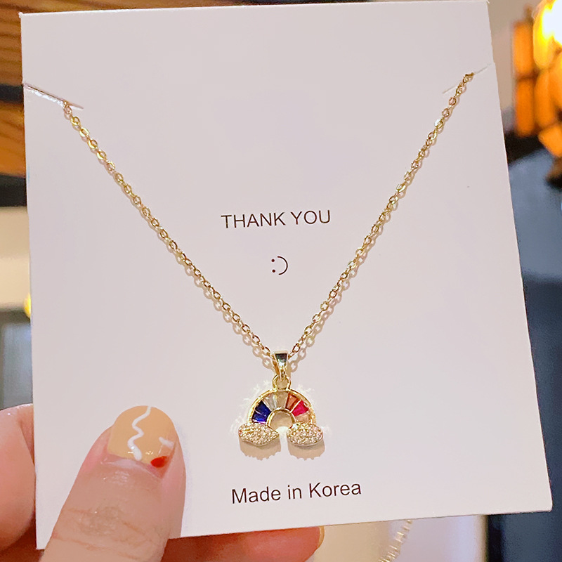 A genuine gold electroplated colored zircon rainbow necklace for women, a light luxury titanium steel collarbone chain, a high-end and versatile accessory Specification drawing