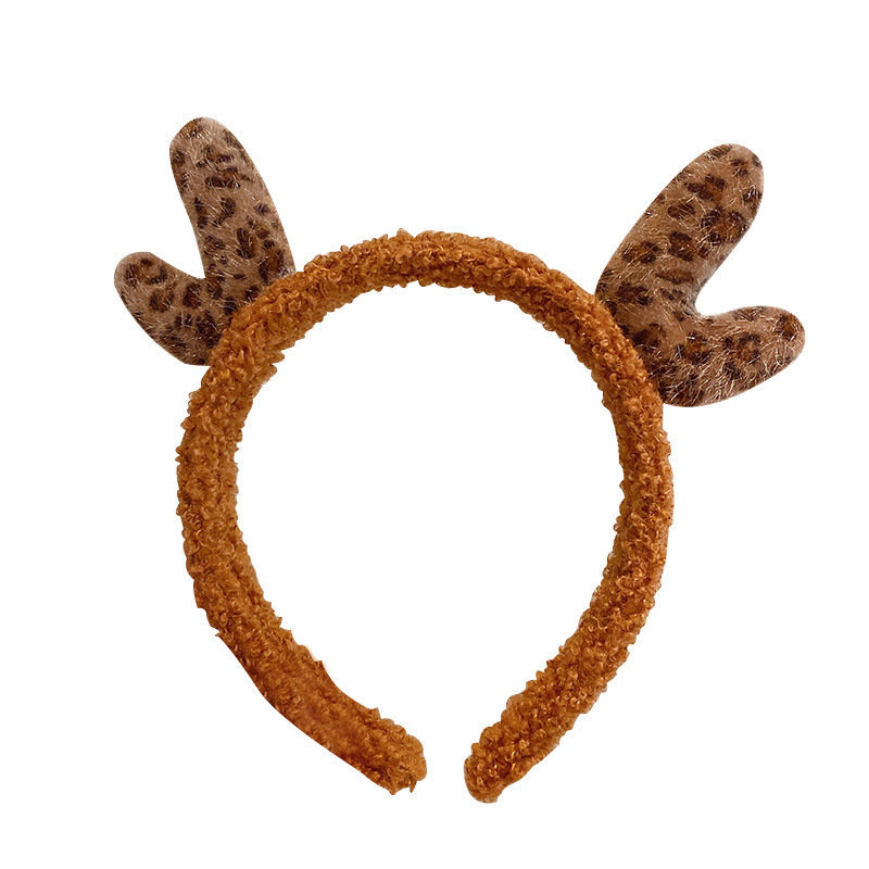 Leopard print antler headband, Christmas super cute Internet celebrity headband, adorable headwear, Carson girl, South Korea Item Picture
