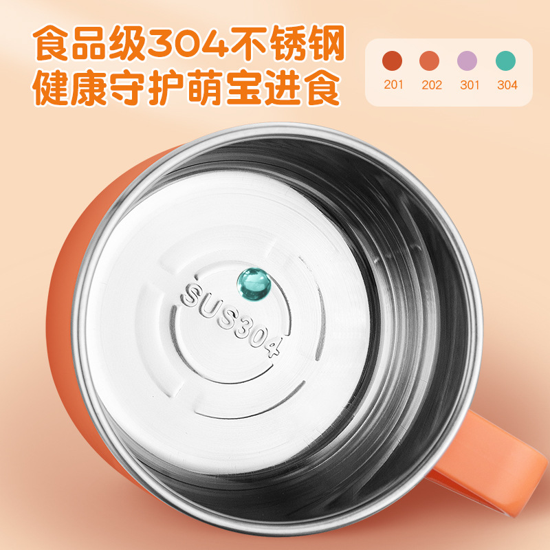 Children's cartoon cup double-layer with handle, kindergarten cup gift, 304 stainless steel children's water cup mug details Picture