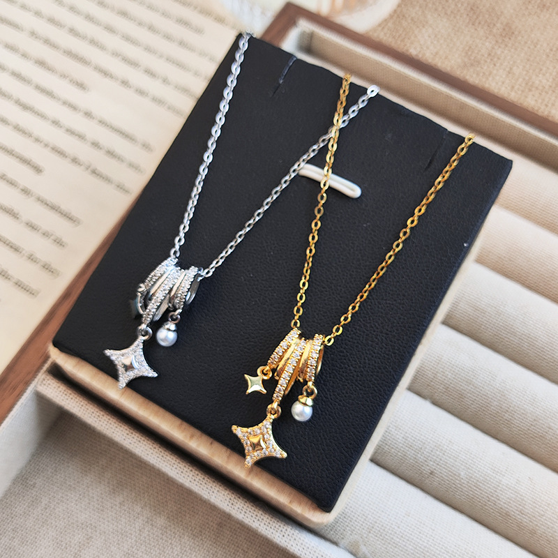 Cross-border best-selling full-diamond, small waist, tassel, star and pearl pendant, a versatile and fashionable collarbone chain zircon jewelry Application Scenario
