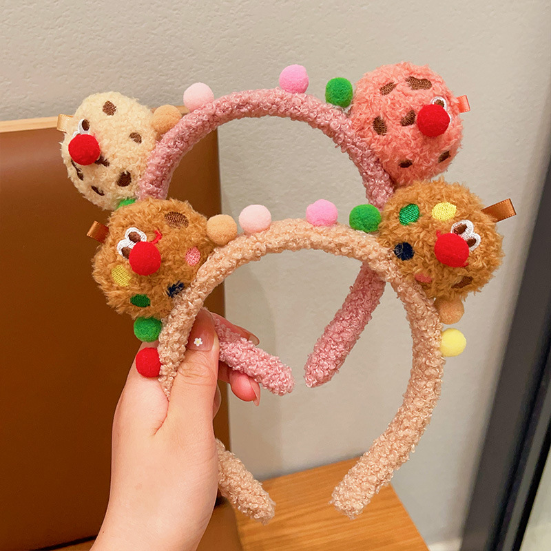 Cute cookie hair band, children's knitted plush cartoon anti-slip headband, non-constricting hair clip headwear for little girls full figure