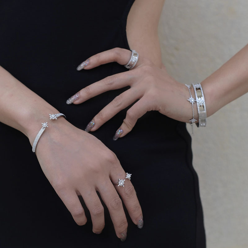 Niche design, ins cool and cool style, starlight zircon bracelet for women, light luxury, full diamond, high-end ring bracelet set details Picture