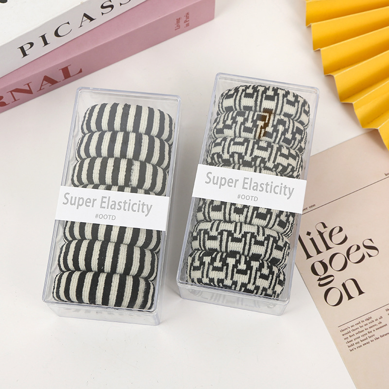 Boxed wide striped smiley face letter hair band headband for women, high elasticity towel band headband for women, high-end style ins details Picture