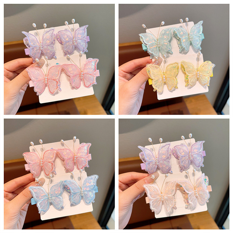 Super fairy butterfly hair clips, children's embroidered ancient-style Hanfu headwear, hair clips, cute little girl side bangs hair clips Application Scenario