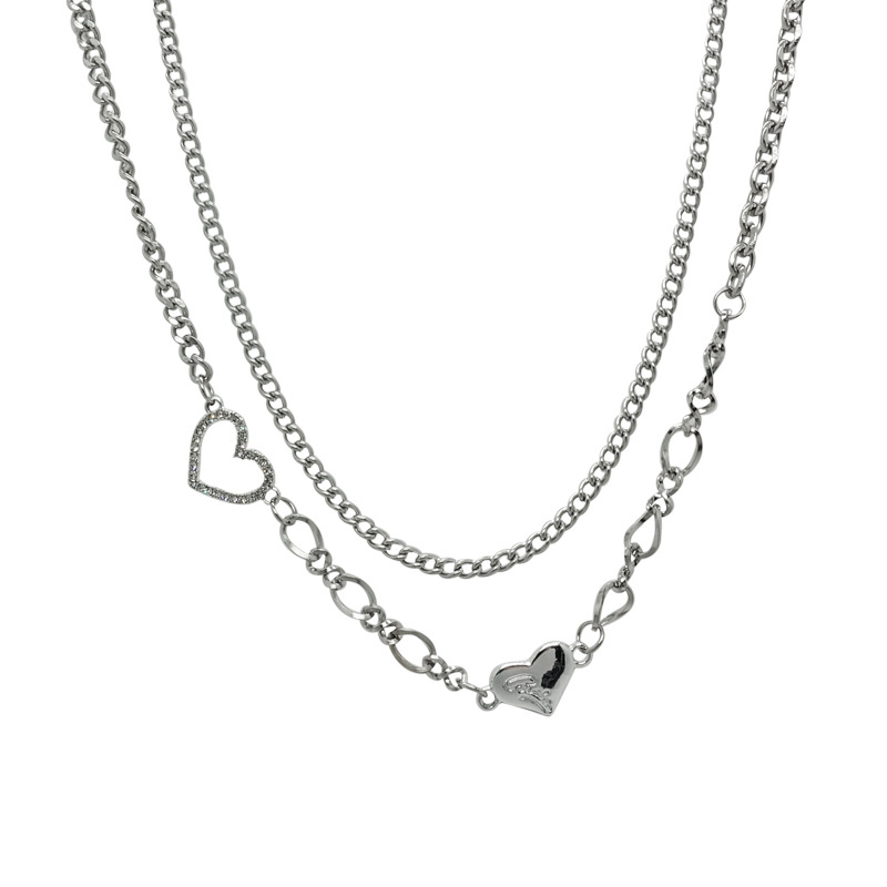 Love hoodie necklace, women's design sense, niche double-layer layered T-shirt chain, collarbone chain, sweet and cool accessory necklace Item Picture