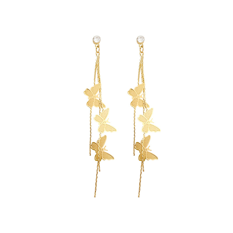 The super ethereal butterfly tassel stud earrings are fashionable and elegant for women, with a light luxury and high-end feel. The long zirconia earrings are slightly inlaid Item Picture