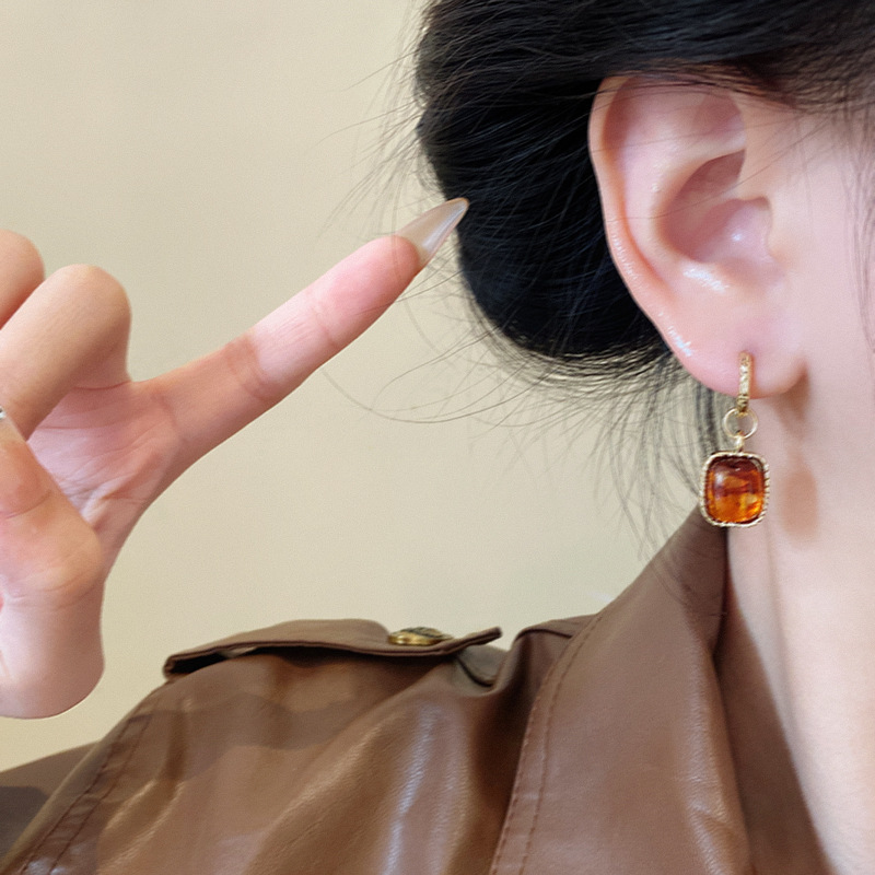 Maillard amber-colored square stud earrings for women's light luxury retro geometric earrings, versatile earrings for autumn and winter wholesale Application Scenario