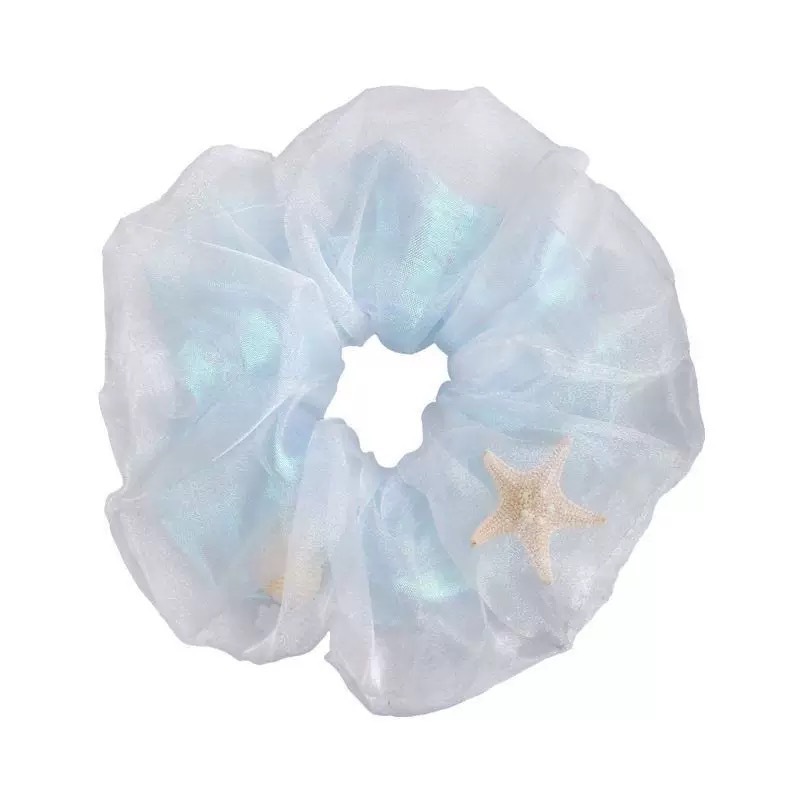 Dreamy Bubble ~ Mermaid Girl Net Gauze Starfish Large Intestine Hair band, women's high-end laid-back style headwear, oversized hair tie Item Picture