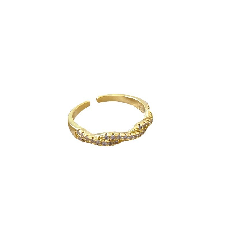 【 Real Gold 】 Cross-twisted full diamond ring with adjustable opening, simple Japanese-style bracelet, couple rings Item Picture