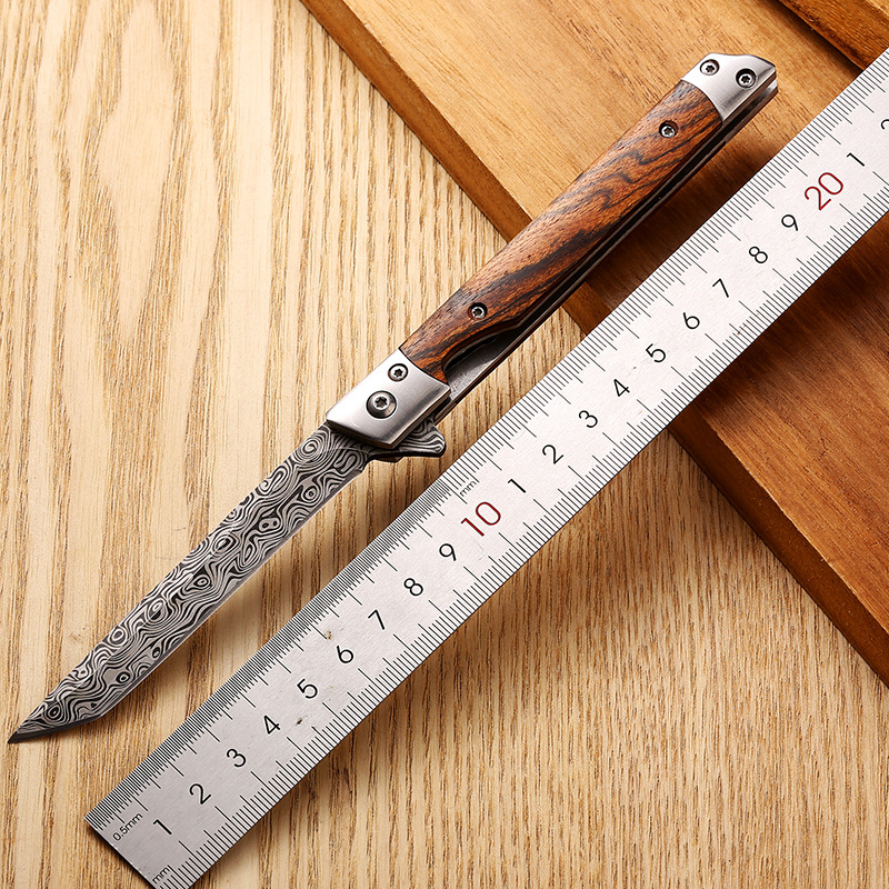 Original manufacturer's hot sale: Wooden handle folding, high hardness, durable, outdoor survival self-defense fruit knife, bone-removing knife full figure