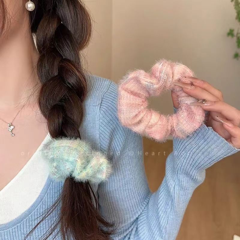 Korean-style knitted hair band, super fairy-like gradient ice cream, fluffy hair tie, fresh and thick large intestine circle, elastic hair accessory details Picture