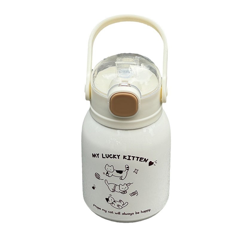 New thermos cup, universal, large-capacity, cute student stainless steel, simple water bottle, tea cup, water bottle, simple style, little cat Item Picture
