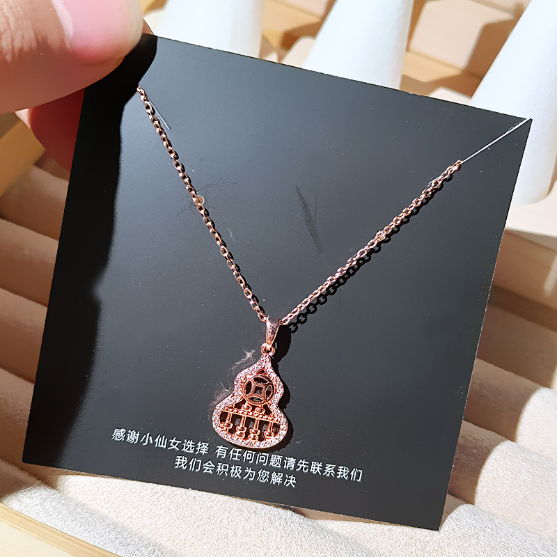 Hollowed-out small gourd abacus pendant titanium steel necklace for women, inS-style, niche and light luxury collarbone chain, personalized and versatile accessory details Picture