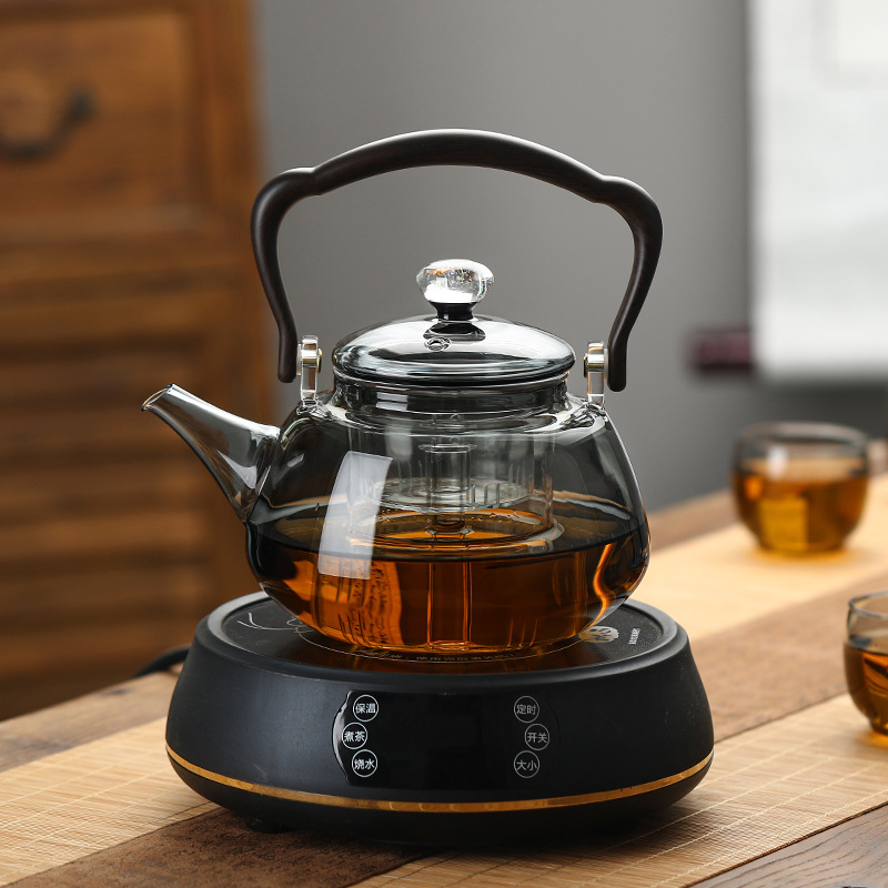 New transparent black high borosilicate glass teapot, home steaming and boiling integrated starry sky handle teapot, office tea boiling set details Picture