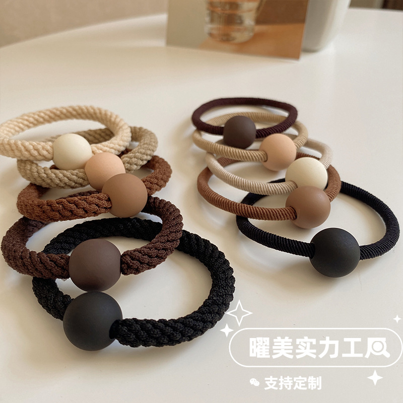 5 frosted chocolate bean hair bands, a versatile coffee-colored, thickened, high-elasticity hair band for women, resembling a rubber band full figure