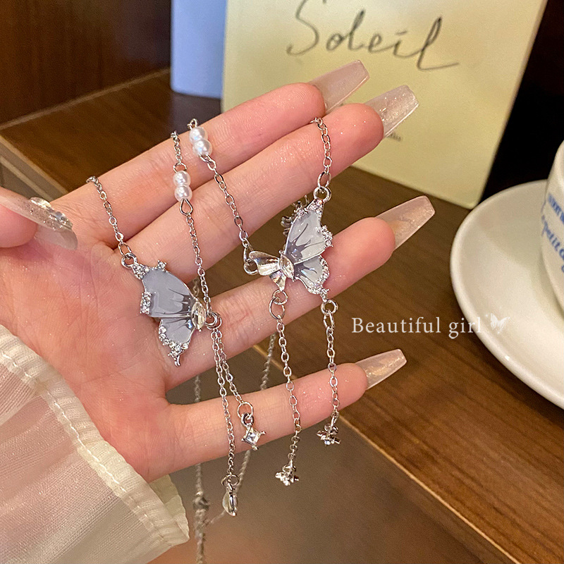 Super ethereal and exquisite butterfly tassel necklace, sweet and cool style for women, versatile and light luxury style, collarbone chain, high-end accessory necklace full figure