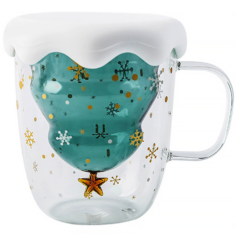Free shipping popular Christmas cup, heat-resistant double-layer glass cup, star wish, anti-scald snowman wish cup, Christmas cup with lid Item Picture