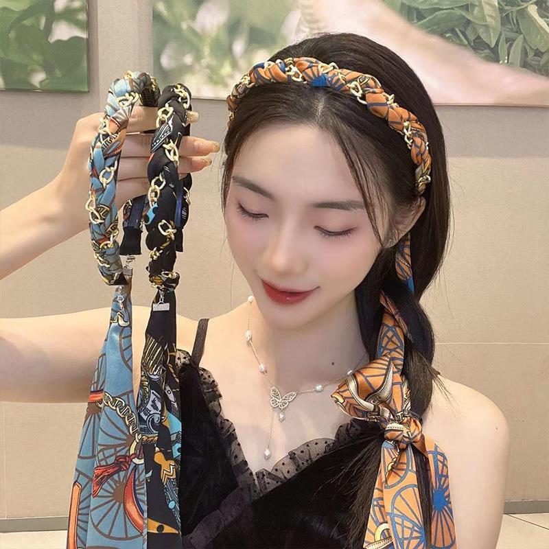 Retro chain hair bands, satin fabric hair clips, headbands, ribbon hair bands, women's hair ties, a series of braided hair accessories for summer full figure