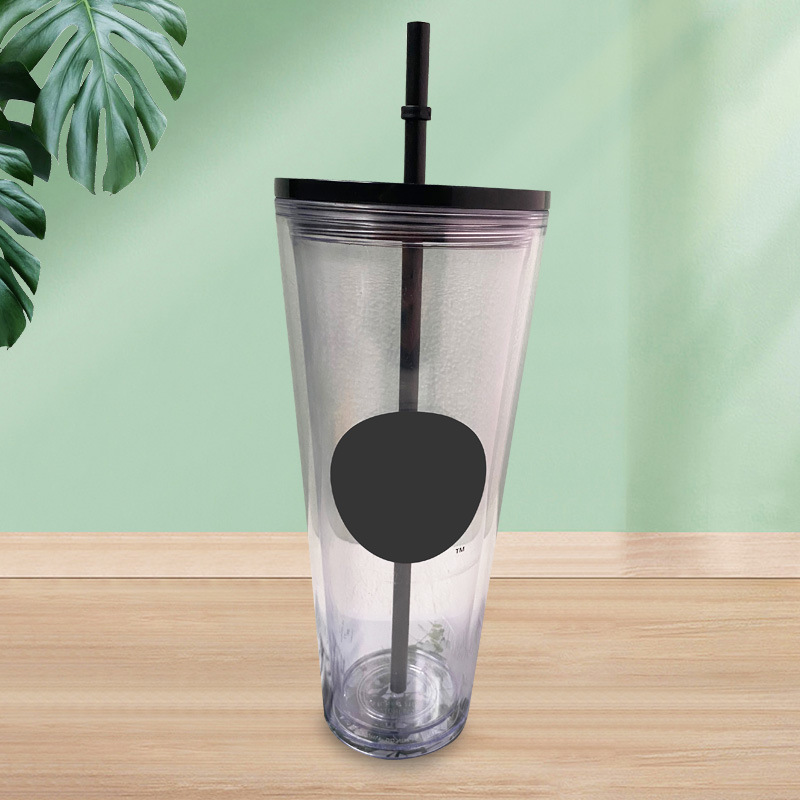 【 Processing and Customization 】 Wholesale of transparent double-layer plastic cups, cups that change color when cooled, large-capacity pp plastic cups with straws Specification drawing
