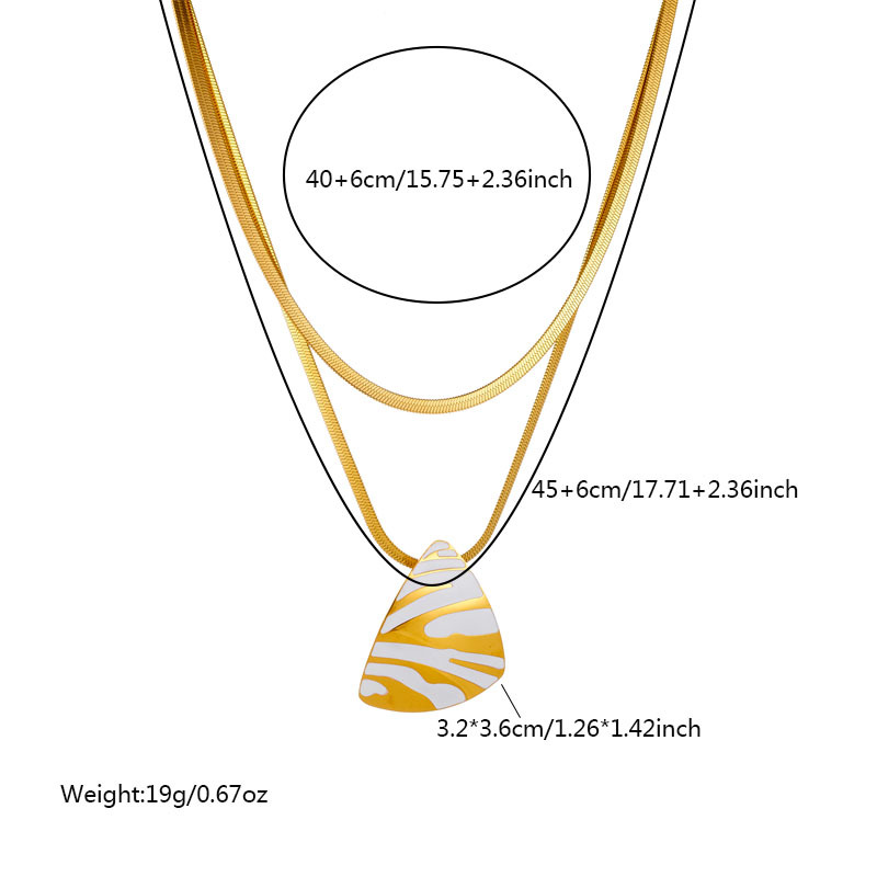 European and American fashion, individual, retro two-color oil drip pattern triangular pendant, double-layer stacked stainless steel chain necklace Application Scenario