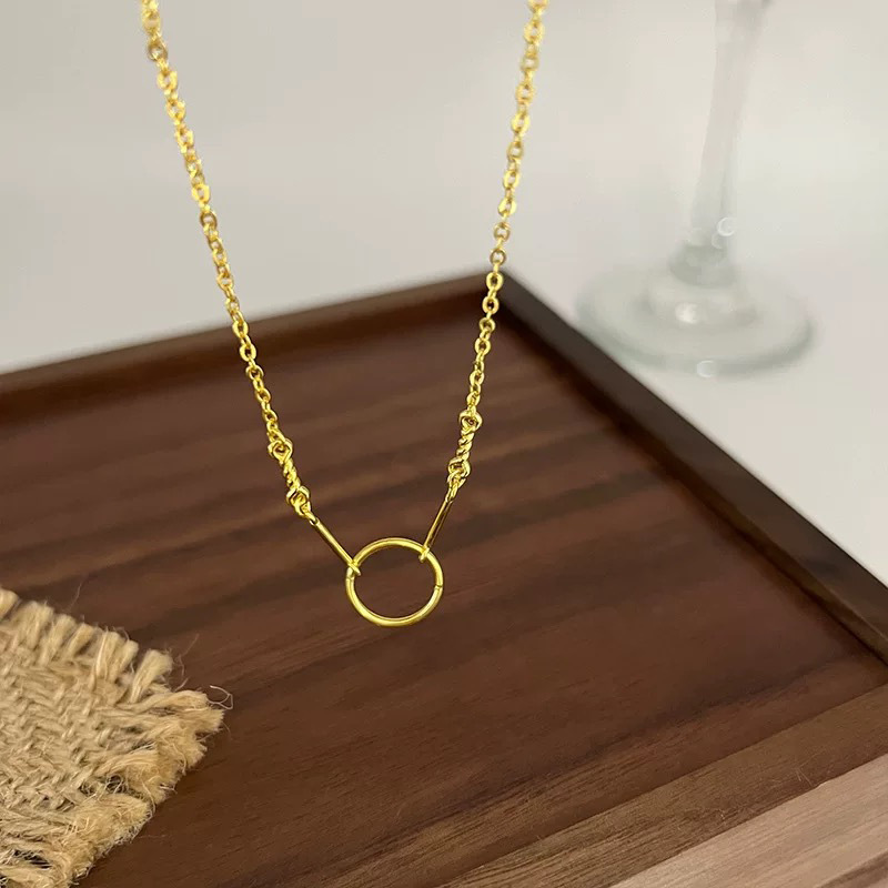 Genuine gold necklace, light luxury and niche design, new 2024 high-end collarbone chain, simple and cold style jewelry wholesale details Picture