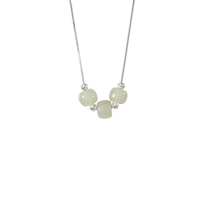 Three Hetian jade necklaces with a light luxury and niche design for women, 2023 new trendy collarbone chain and versatile pendant Item Picture