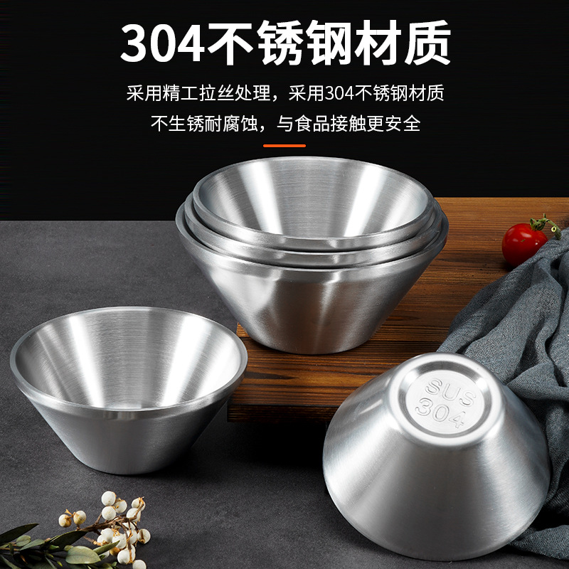 304 stainless steel bowl, golden double-layer conical bowl, Korean V-shaped rice bowl, popular soft shaved ice salad, snowflake ice bowl details Picture