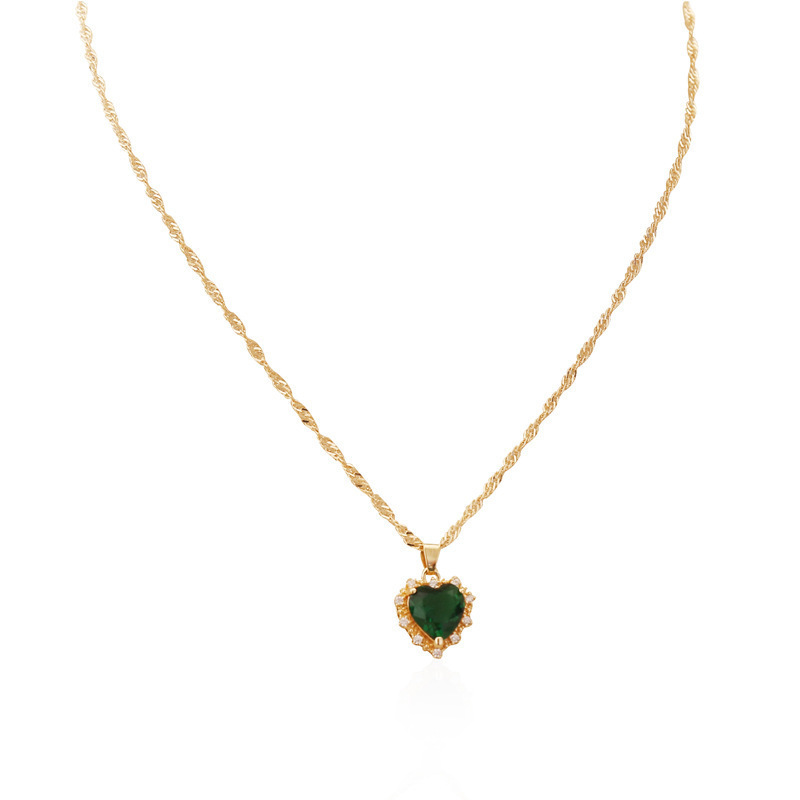 A popular new Austrian crystal zircon necklace for women in Europe and America, featuring a single-layer multi-color heart-shaped collarbone chain Item Picture