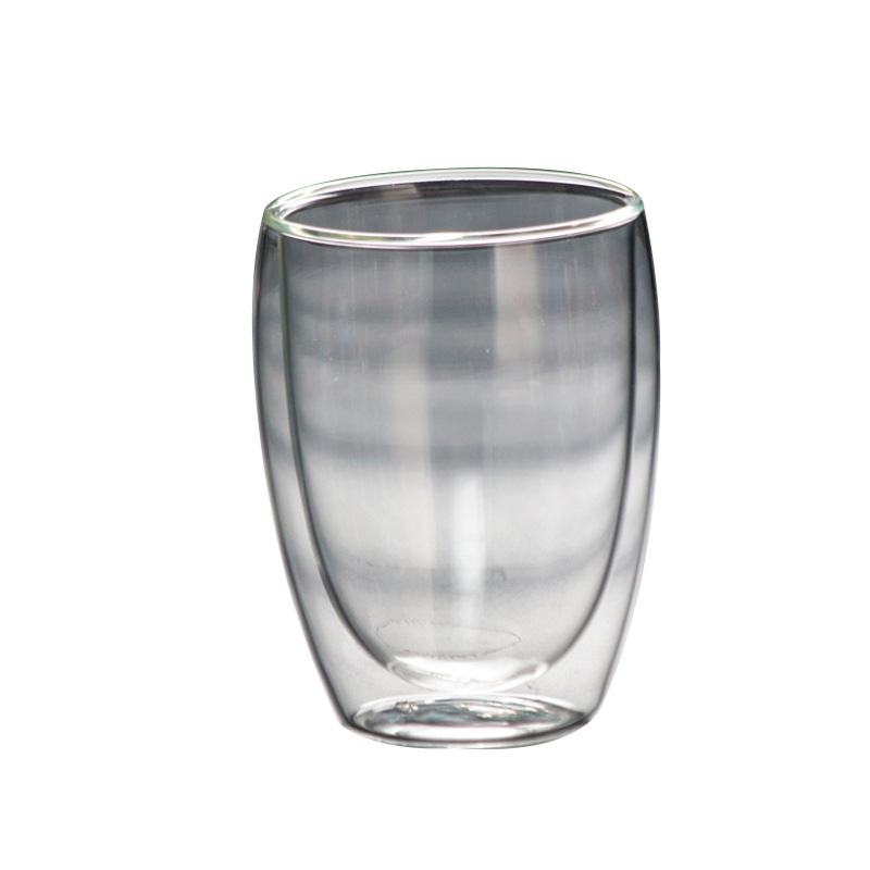 Customized high borosilicate insulated double-layer glass coffee cups and simple 350ml egg-shaped glass tea cups for home use Item Picture