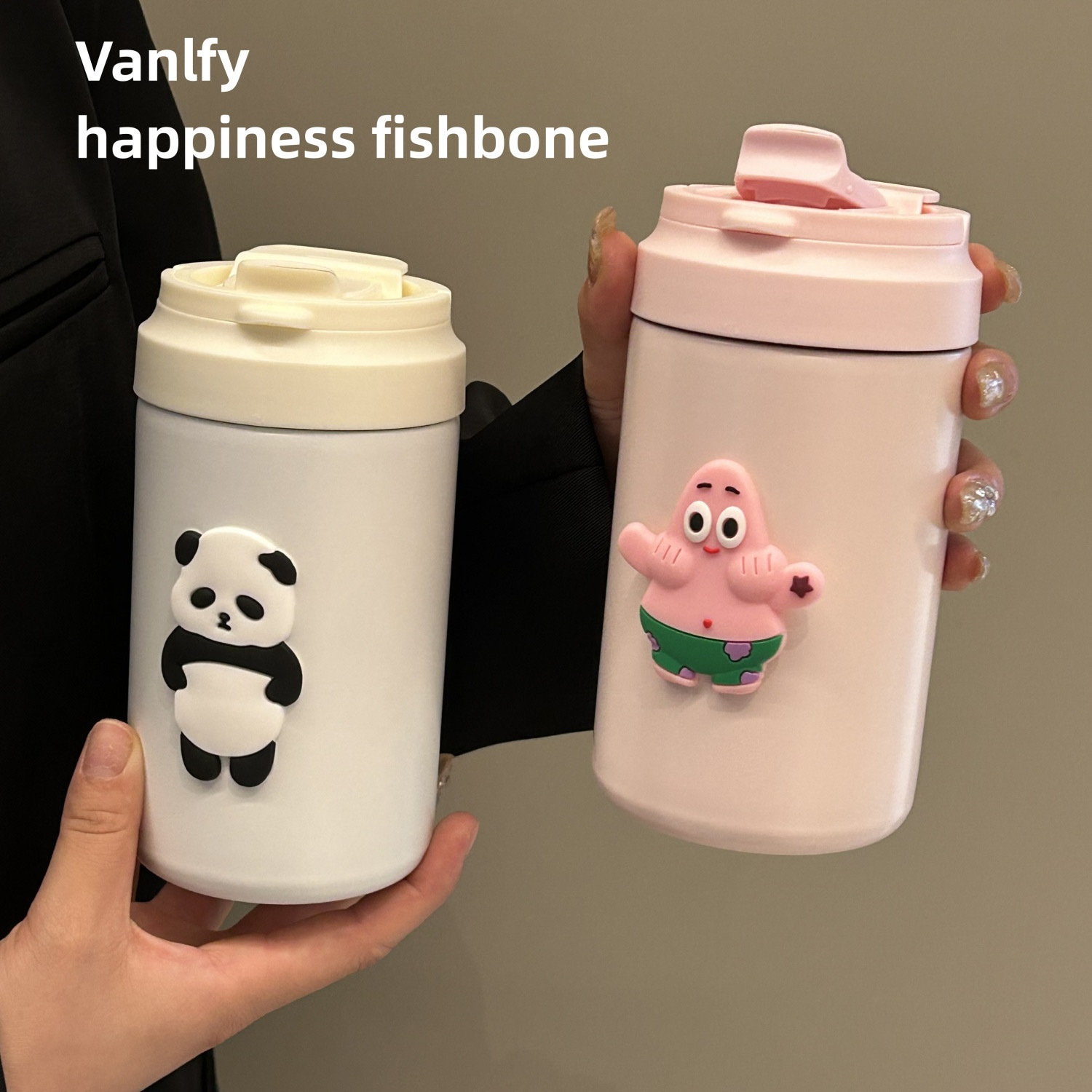New Korean cartoon large-capacity insulated cup, student portable straw cup ins304 stainless steel insulated cup in stock full figure