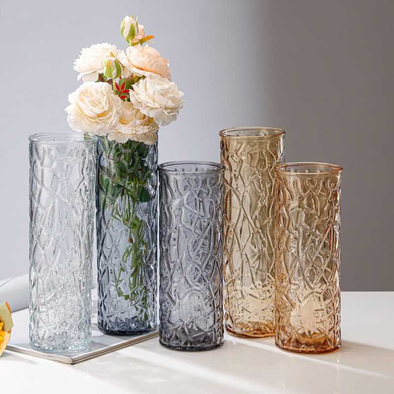 Nordic-style straight glass vase, desktop dried flower and fresh flower decoration vase, living room green ivy hydroponic and hydroponic vase full figure