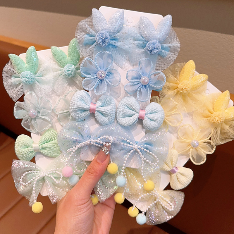 Children's mesh bow hair clips, princess super fairy fabric flower clips, girls' broken bangs without damaging hair hairpins details Picture
